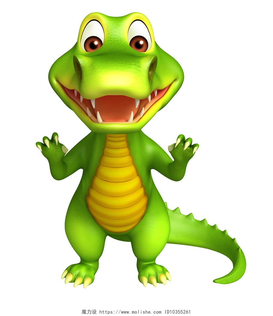 白色背景上的3D鳄鱼卡通动物可爱的卡通角色 Aligator
